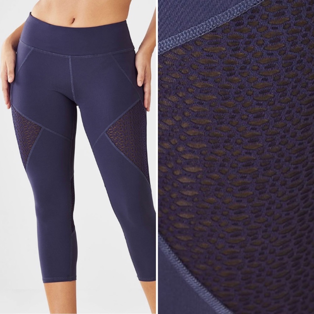 Fabletics Mid-rise Mesh PowerHold Capri Aegean Purple